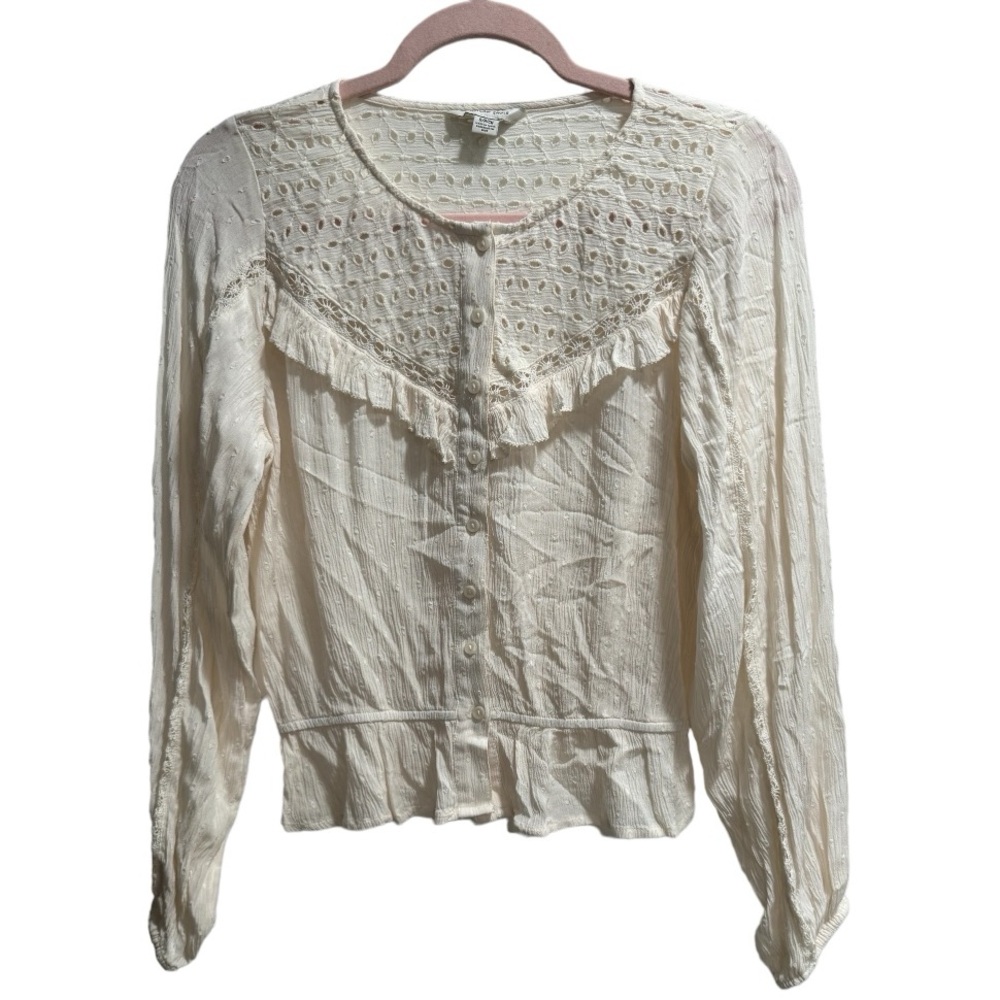 American Eagle Cream Colored‎ Eyelet Boho Blouse, size Small